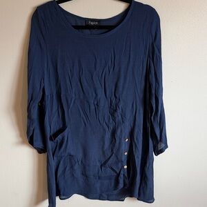 Papillon Navy Scoop Neck Tunic with Side Buttons - see through, Size XL